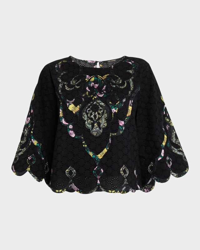 Ramona Scalloped Eyelet Applique Blous